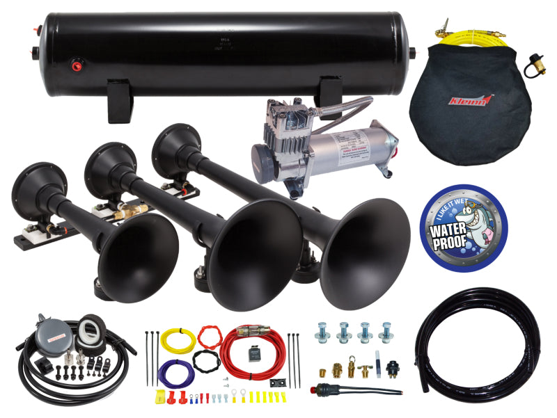 Kleinn Triple Black Horn Kit w/150 PSI Waterproof 3.0 gal Air Tank Horns Kleinn Air Horns