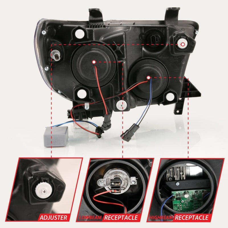 ANZO 2007-2014 Toyota Tundra Projector Light Bar H.L Black Amber(Led High Beam) (Halogen Version) Headlights ANZO