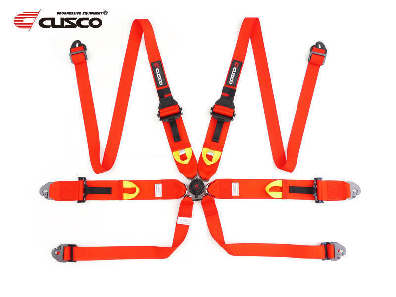 Cusco Universal 6 Point 3in Shoulder 3in Lap (HANS) w/Eyebolts (7/16-20UNF) FIA Racing Harness- Red Seat Belts & Harnesses Cusco