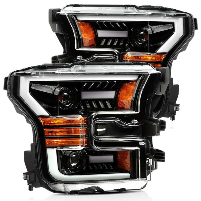 AlphaRex 15-17 Ford F-150 PRO-Series Proj Headlights Plank Style Gloss Blk w/Activ Light/Seq Signal Headlights AlphaRex