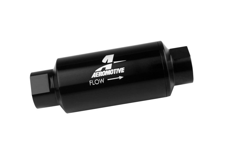 Aeromotive In-Line Fuel Filter 40-M Stainless Mesh Element ORB-10 Port (Bright-Dip Black) 2in. OD Fuel Filters Aeromotive