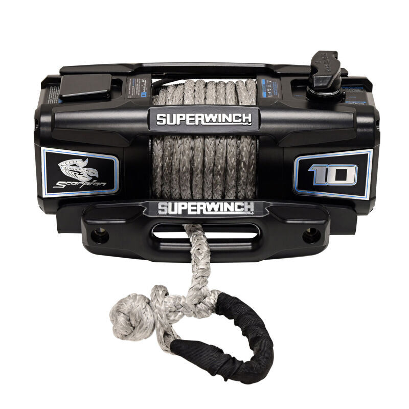 Superwinch 10000 LBS 12V DC 3/8in x 54ft Synthetic Rope Scorpion 10000SR Winch - Black Powdercoat Winches Superwinch