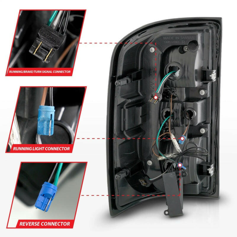 ANZO 14-18 GMC Sierra 1500 Full LED Taillights Black Housing Smoke Lens (w/C Light Bars) Tail Lights ANZO