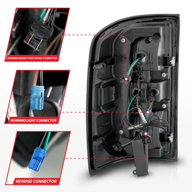 ANZO 14-18 GMC Sierra 1500 Full LED Taillights Black Housing Clear Lens (w/C Light Bars) Tail Lights ANZO