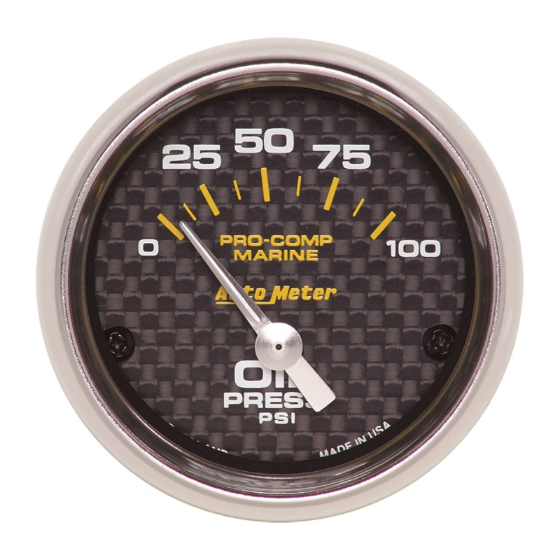 Autometer Marine Carbon Fiber 2-1/16in 100PSI Electric Oil Pressure Gauge Gauges AutoMeter