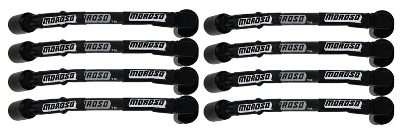 Moroso GM LS 9.75in Long Coil On Plug 90 Deg Sleeved Ultra Spark Plug Wire Set - Black Spark Plug Wire Sets Moroso