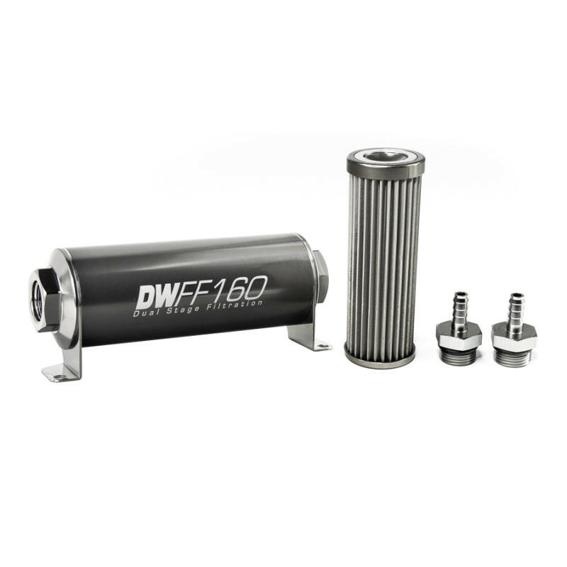 DeatschWerks Stainless Steel 5/16in 40 Micron Universal Inline Fuel Filter Housing Kit (160mm) Fuel Filters DeatschWerks