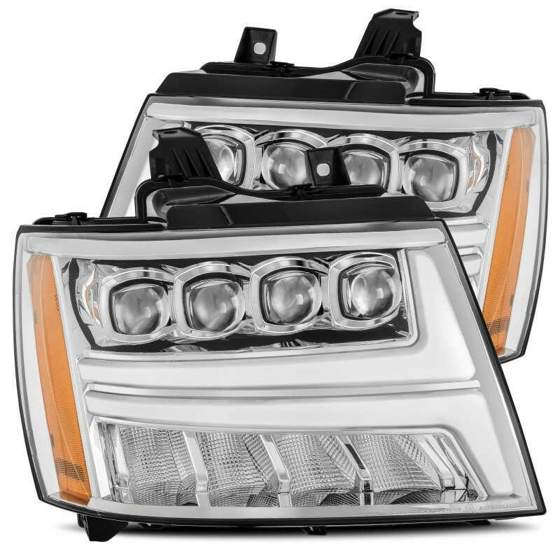 AlphaRex 07-13 Chevy Avalanche NOVA LED Proj Headlights Plank Style Design Chrome w/Activ Light/DRL Headlights AlphaRex