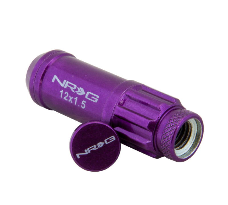 NRG 700 Series M12 X 1.5 Steel Lug Nut w/Dust Cap Cover Set 21 Pc w/Locks & Lock Socket - Purple Lug Nuts NRG