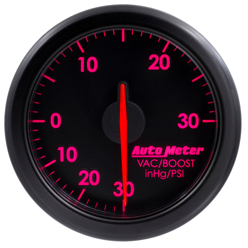 Autometer Airdrive 2-1/6in Boost/Vac Gauge 30in HG/30 PSI - Black Gauges AutoMeter
