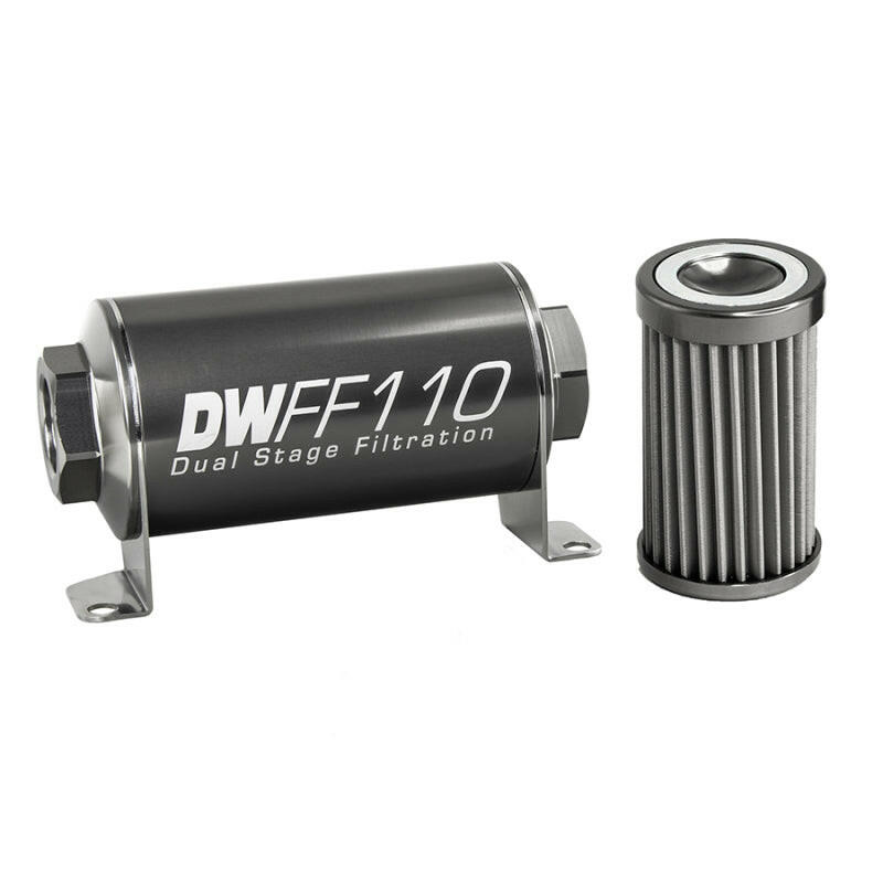 DeatschWerks Stainless Steel 8AN 40 Micron Universal Inline Fuel Filter Housing Kit (110mm) Fuel Filters DeatschWerks