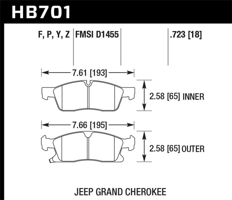 Hawk 11-12 Dodge Durango / 11-12 Jeep Grand Cherokee HPS Front Street Brake Pads Brake Pads - Performance Hawk Performance