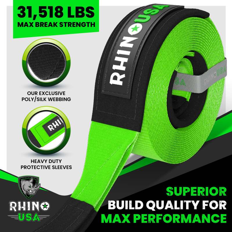 Rhino USA Recovery Tow Strap 3Inx30Ft (Green) Tow Straps Rhino USA