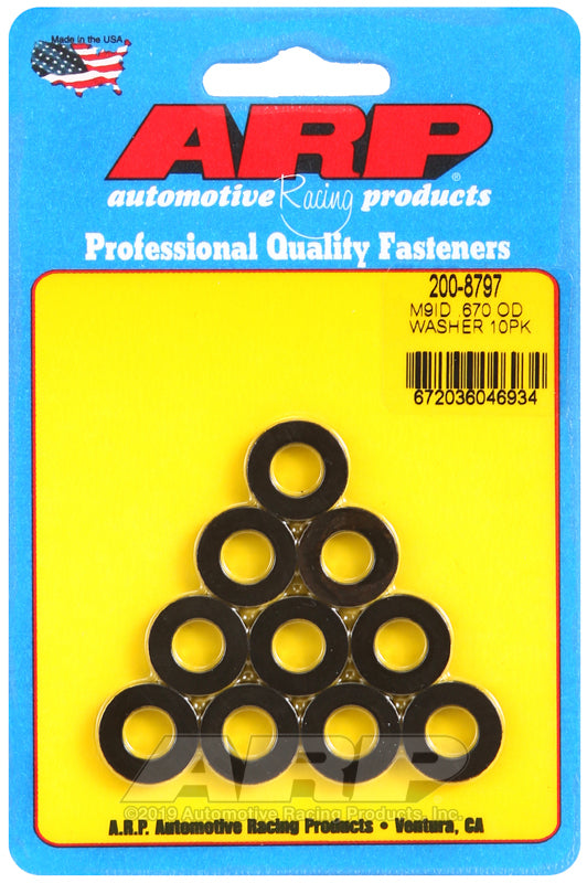 ARP M9 ID 0.670 OD Chamfer Black Washers (10 pack) Hardware Kits - Other ARP