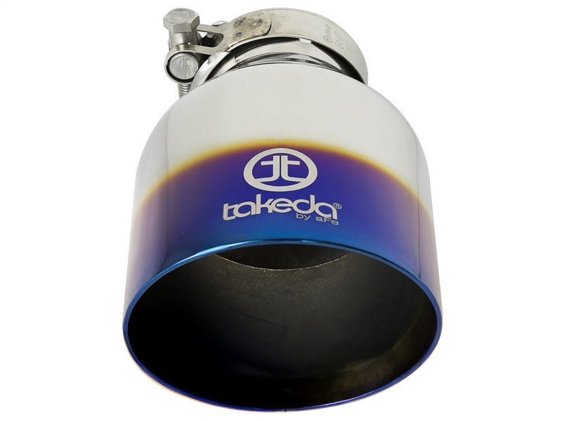 aFe Takeda 304 Stainless Steel Clamp-On Exhaust Tip 2.5in. Inlet / 4.5in. Outlet - Blue Flame Tips aFe