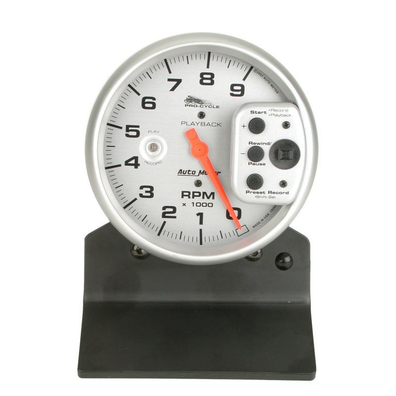 Autometer Pro-Cycle Gauge Tach 5in 9K Rpm Pedestal W/ Rpm Playback Silver Pro-Cycle Gauges AutoMeter
