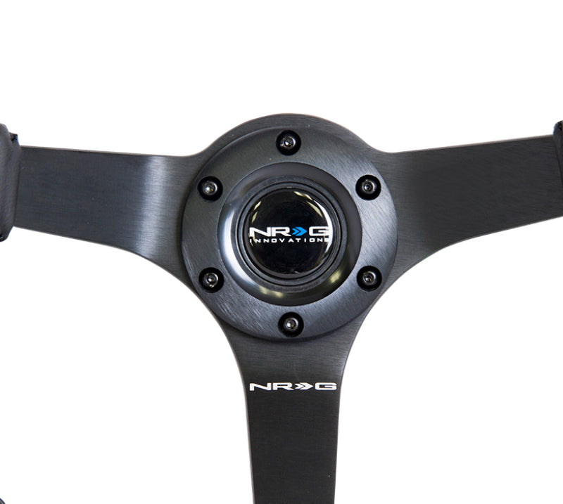 NRG Reinforced Steering Wheel (350mm / 3in. Deep) Bk Leather w/Bk BBall Stitch (Odi Bakchis Edition) Steering Wheels NRG