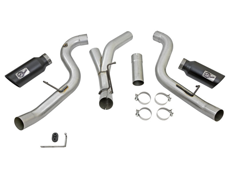 aFe LARGE Bore HD 4in Dual DPF-Back SS Exhaust w/Black Tip 16-17 GM Diesel Truck V8-6.6L (td) LML DPF Back aFe