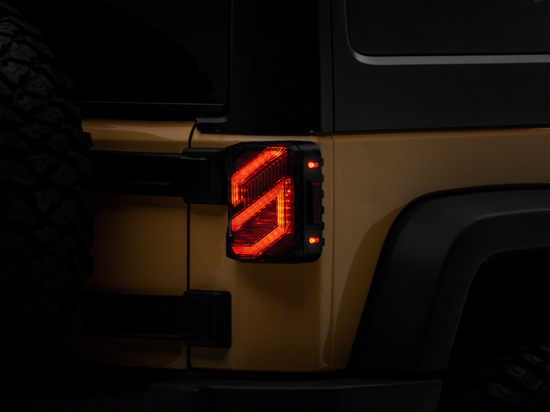 Raxiom 07-18 Jeep Wrangler JK Axial Series Trident LED Tail Lights- Blk Housing (Clear Lens) Tail Lights Raxiom