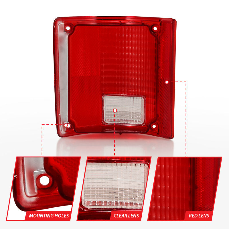 ANZO 1978-1991 Chevy Blazer Taillight Red/Clear Lens w/o Chrome Trim Fleetside (OE Replacement) Tail Lights ANZO
