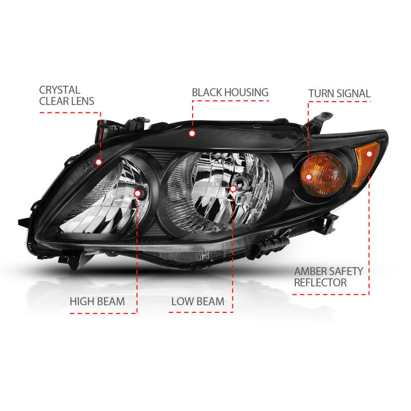 ANZO 2009-2010 Toyota Corolla Crystal Headlight Black Amber Headlights ANZO