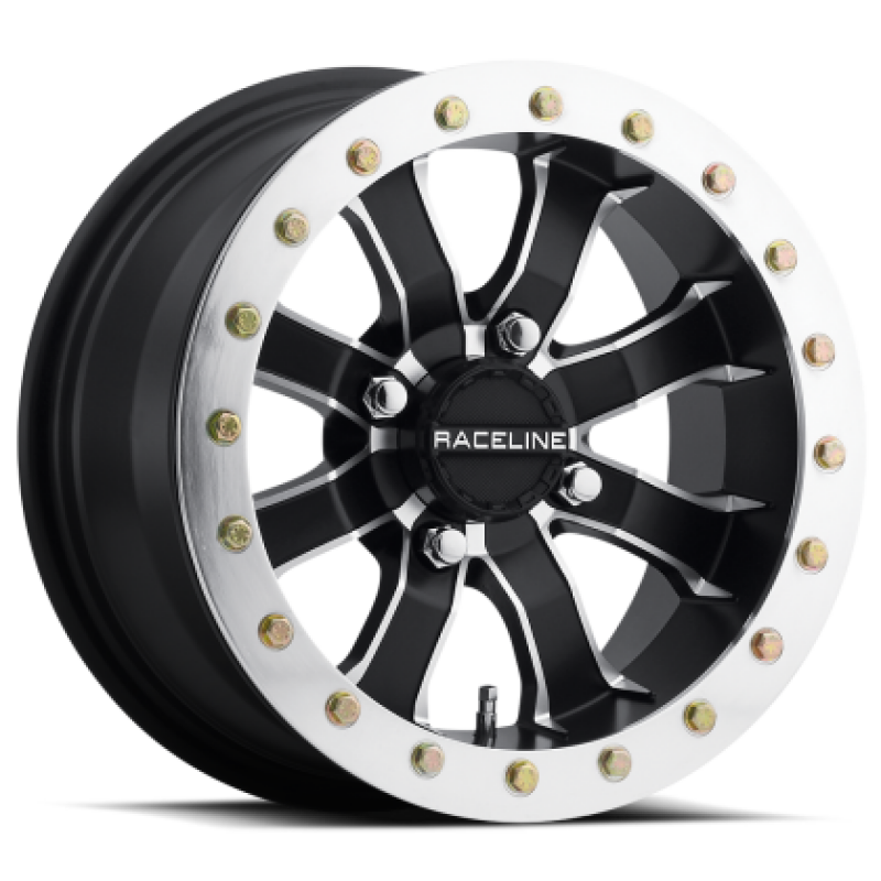 Raceline A71 Mamba 14x7in/4x156 BP/4+4 0mm Offset/110.18mm Bore - Blk & Machined Ring Beadlock Wheel Wheels - Cast Raceline