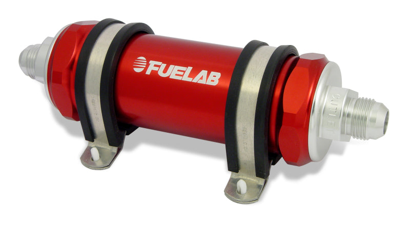 Fuelab 828 In-Line Fuel Filter Long -12AN In/Out 10 Micron Fabric - Red Fuel Filters Fuelab