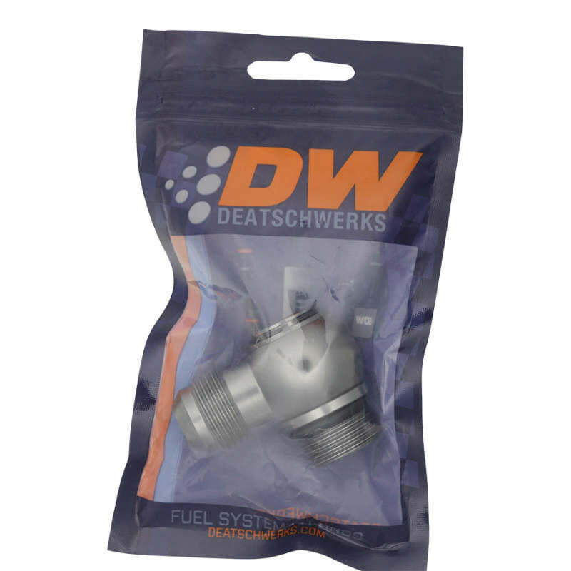 DeatschWerks 10AN ORB Male to 10AN Male Flare Low Profile 90-Degree Swivel - Anodized DW Titanium Fittings DeatschWerks