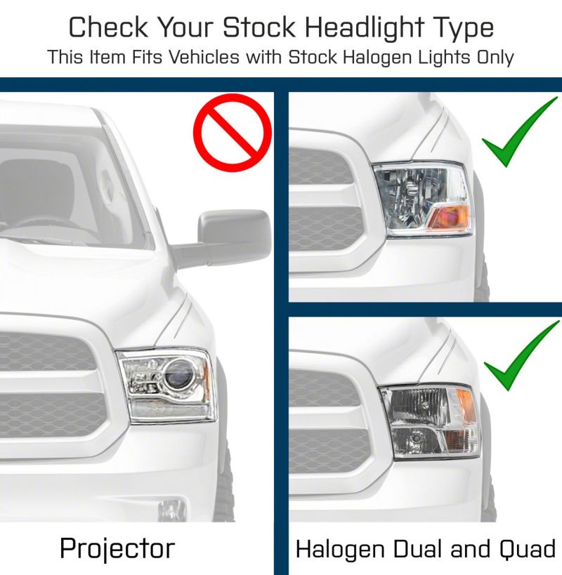 Raxiom 09-18 Dodge RAM 1500 Axial OEM Rep Headlights w/ Single Bulb- Chrome Housing (Clear Lens) Headlights Raxiom