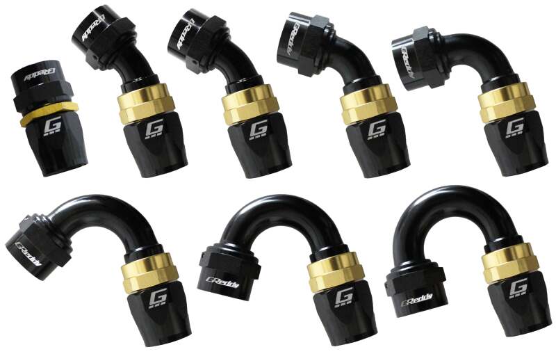 GReddy AN16 STRAIGHT HOSE END BLACK/GOLD ANODIZED Oil Line Kits GReddy