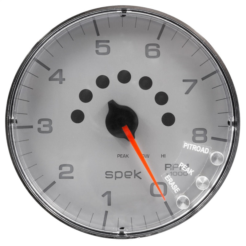 Autometer Spek-Pro Gauge Tachometer 5in 8K Rpm W/Shift Light & Peak Mem Silver/Chrome Gauges AutoMeter