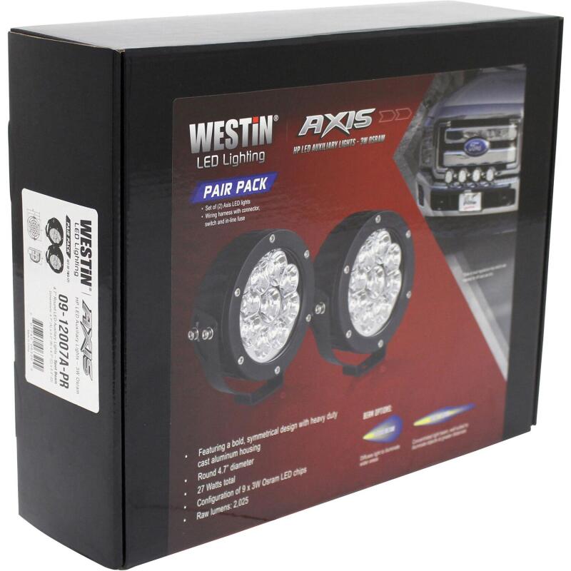 Westin Axis LED Auxiliary Light 4.75 inch Round Spot w/3W Osram (Set of 2) - Black Light Bars & Cubes Westin