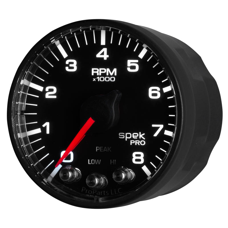 Autometer Spek-Pro Black 2 1/16 inch 8K RPM Tach w/ Shift Light and Peak Memory Gauges AutoMeter