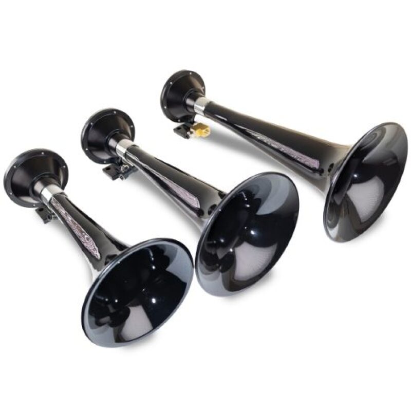 Kleinn Black Triple Horn/ 15In/13In/11In - High Impact ABS Trumpet/ Zinc Alloy Base Horns Kleinn Air Horns