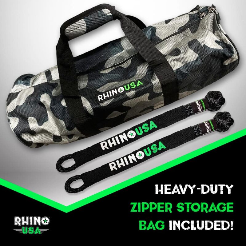 Rhino USA 7/8In X 30Ft Kinetic Rope Recovery Kit W/Soft Shackles (Black) Cargo Tie-Downs Rhino USA