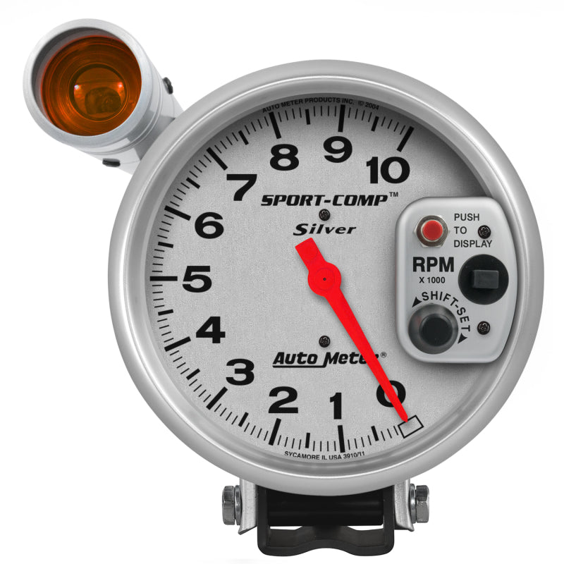 Autometer Sport-Comp 5 inch 10K RPM Shift Light Silver Tach Gauges AutoMeter