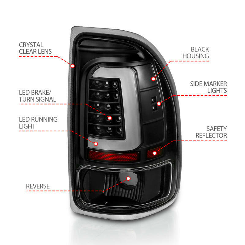 ANZO 1997-2004 Dodge Dakota LED Taillights Black Housing Clear Lens Pair Tail Lights ANZO