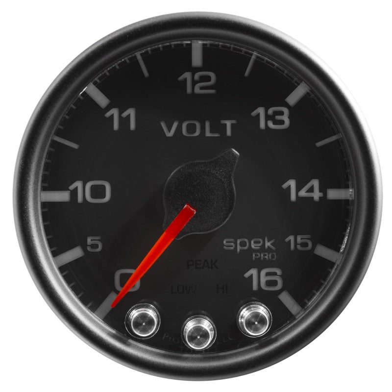 Autometer Spek-Pro Gauge Voltmeter 2 1/16in 16V Stepper Motor W/Peak & Warn Blk/Blk Gauges AutoMeter