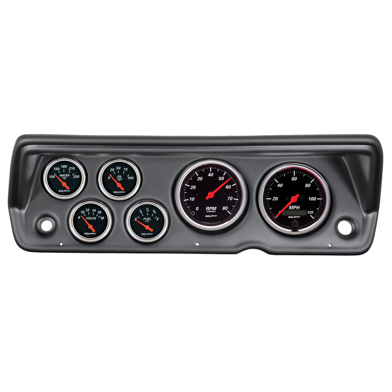Autometer Designer Black 70-76 Duster/Demon/Dart Dash Kit 6pc Tach / MPH / Fuel / Oil / WTMP / Volt Gauges AutoMeter
