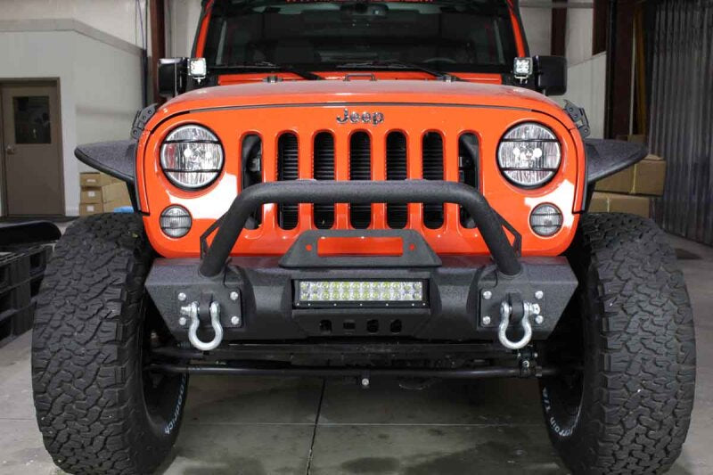 Fishbone Offroad 07-18 Jeep Wrangler JK Frnt Stubby Winch Bumper W/Tube Guard - Blk Txtrd Pwdrcoated Bumpers - Steel Fishbone Offroad