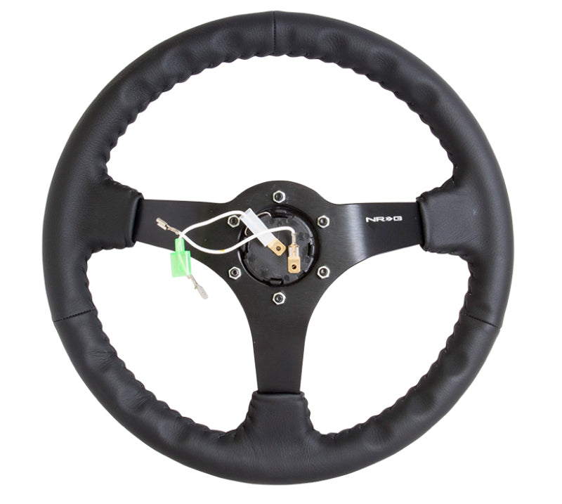 NRG Reinforced Steering Wheel (350mm / 3in. Deep) Bk Leather w/Bk BBall Stitch (Odi Bakchis Edition) Steering Wheels NRG