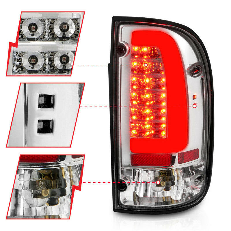 ANZO 95-00 Toyota Tacoma LED Taillights Chrome Housing Clear Lens (Pair) Tail Lights ANZO