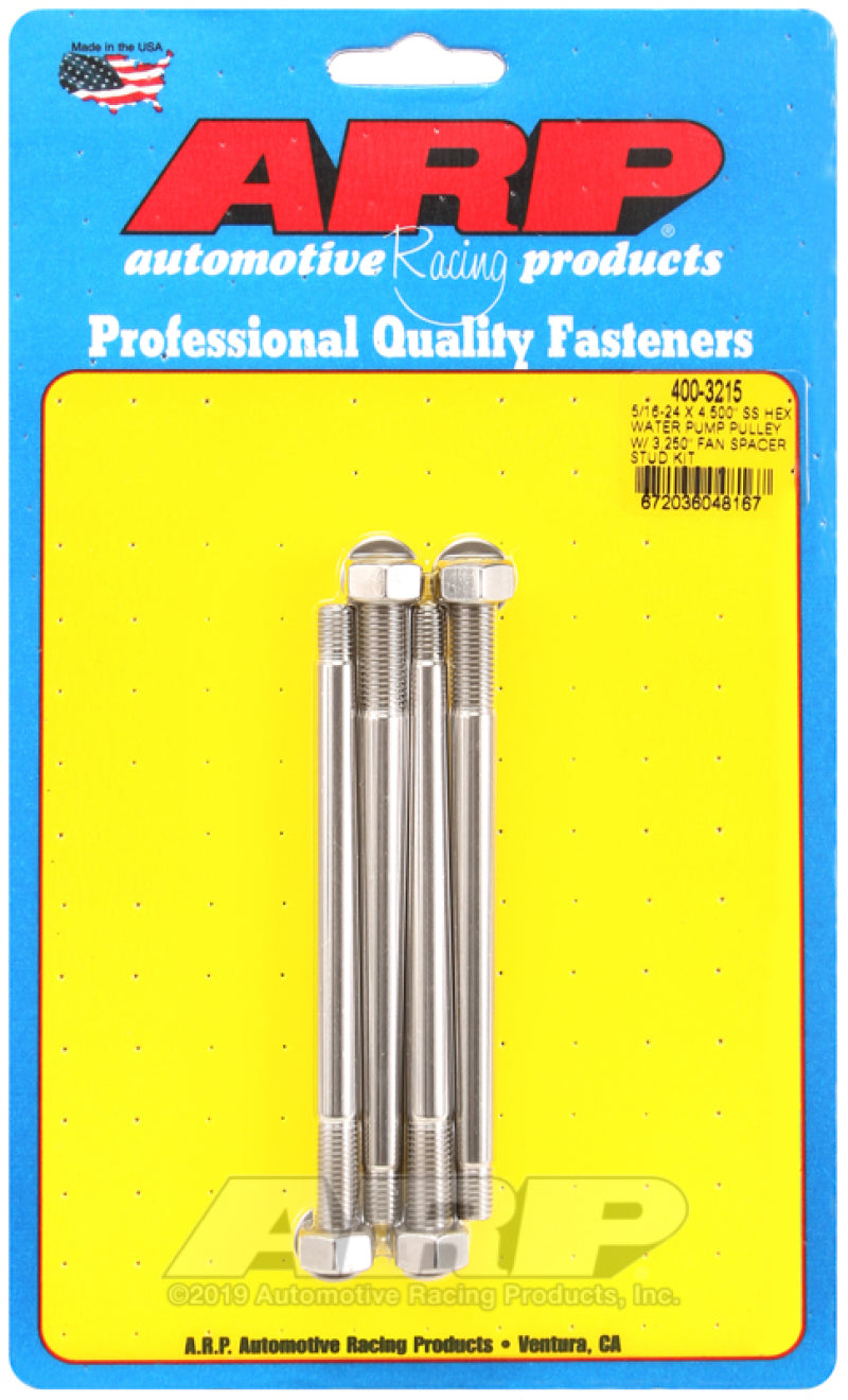 ARP 5/16-24 X 4.500 SS Hex Water Pump Pulley w/ 3.250in Fan Spacer Stud Kit Hardware - Singles ARP