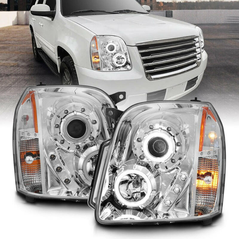 ANZO 2007-2014 GMC Yukon Projector Headlights w/ Halo Chrome (CCFL) Headlights ANZO