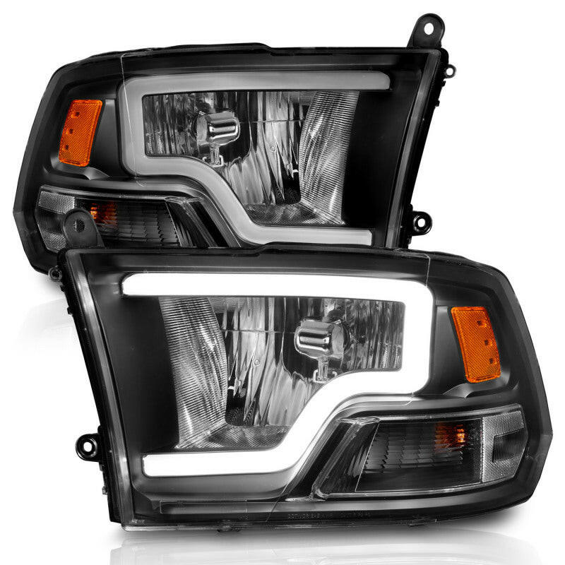 ANZO 2009-2018 Dodge Ram 1500 Crystal Headlights w/ Light Bar Black Housing Headlights ANZO