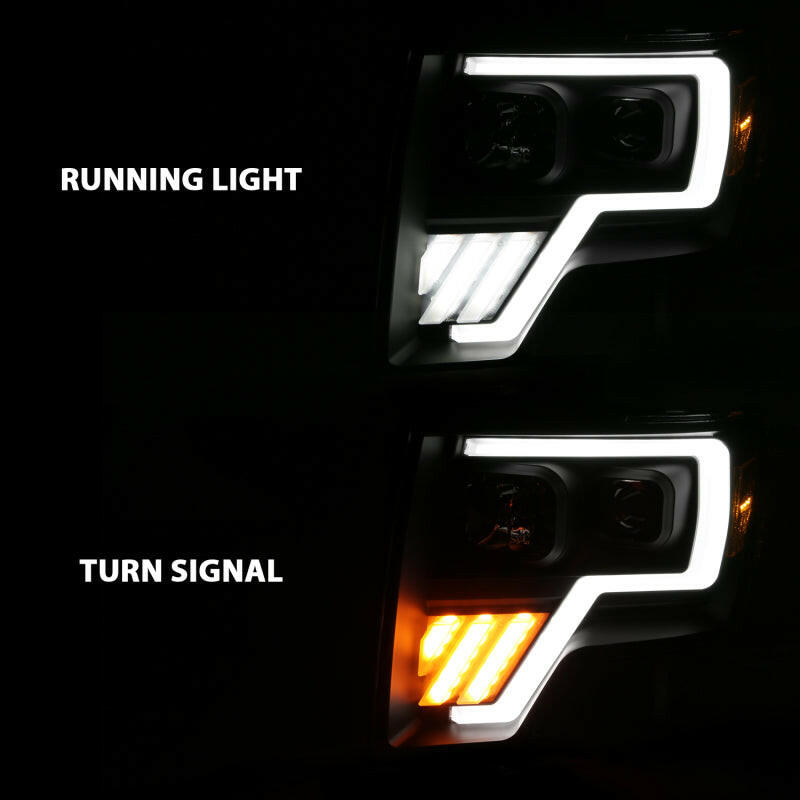ANZO 2009-2013 Ford F-150 Projector Light Bar G4 Switchback Headlights Black Amber Headlights ANZO
