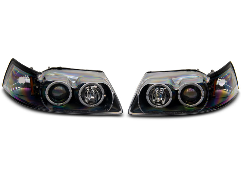 Raxiom 99-04 Ford Mustang Dual LED Halo Projector Headlights- Black Housing (Clear Lens) Headlights Raxiom