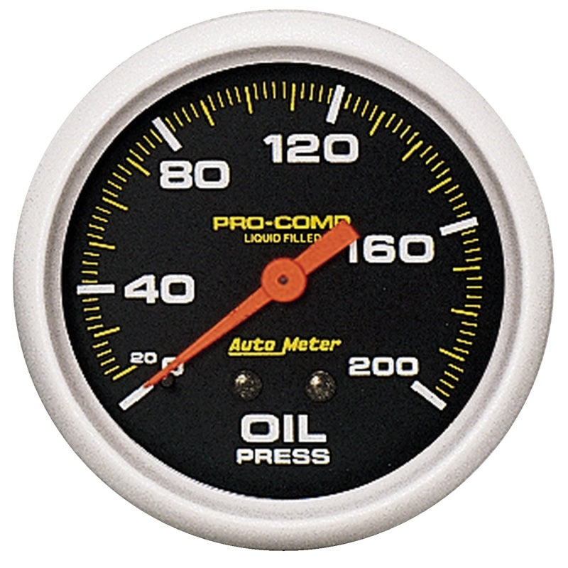 AutoMeter Gauge Oil Press 2-5/8in. 200PSI Liquid Filled Mech Pro-Comp Gauges AutoMeter