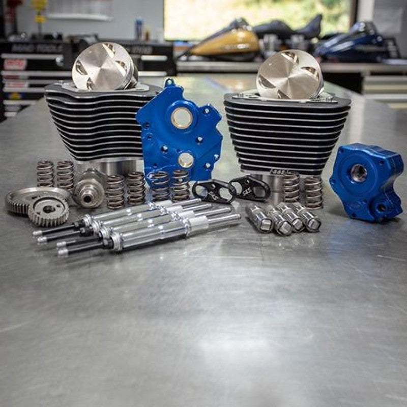 S&S Cycle 2017+ M8 Models 4.250in Bore 550G Cam w/ Chrome Pushrods Power Pack - Black w/ Highlight Piston Sets - Powersports S&S Cycle