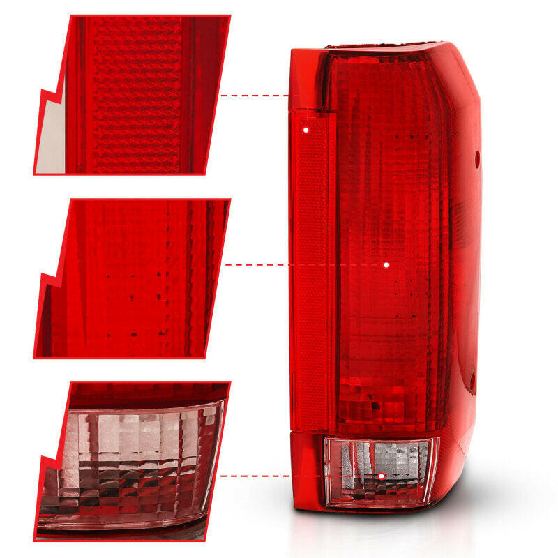 ANZO 1992-1996 Ford Bronco Taillight Red/Clear Lens (OE Replacement) Tail Lights ANZO